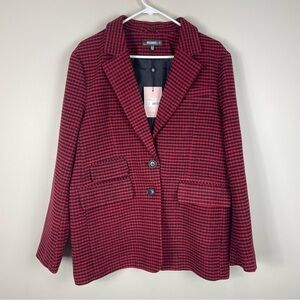 Missguided Houndstooth Boyfriend Blazer Coat Womens 8 Red Black Oversized